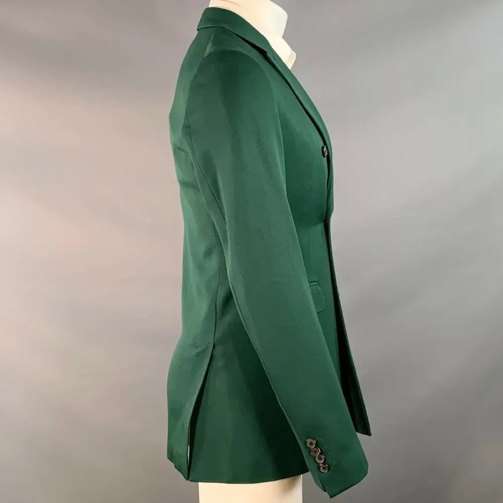 CALVIN KLEIN 205W39NYC 36 Green Wool Twill Double Breasted Peak Lapel Sport Coat